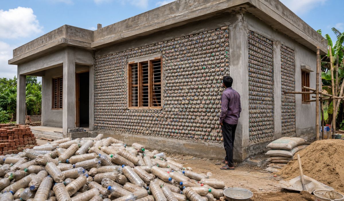 Dentista em Bangladesh constrói casa de 140 m² usando garrafas plásticas cheias de areia