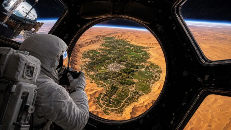 Oásis de Jubbah surge como mancha verde no deserto em foto registrada da Estação Espacial Internacional