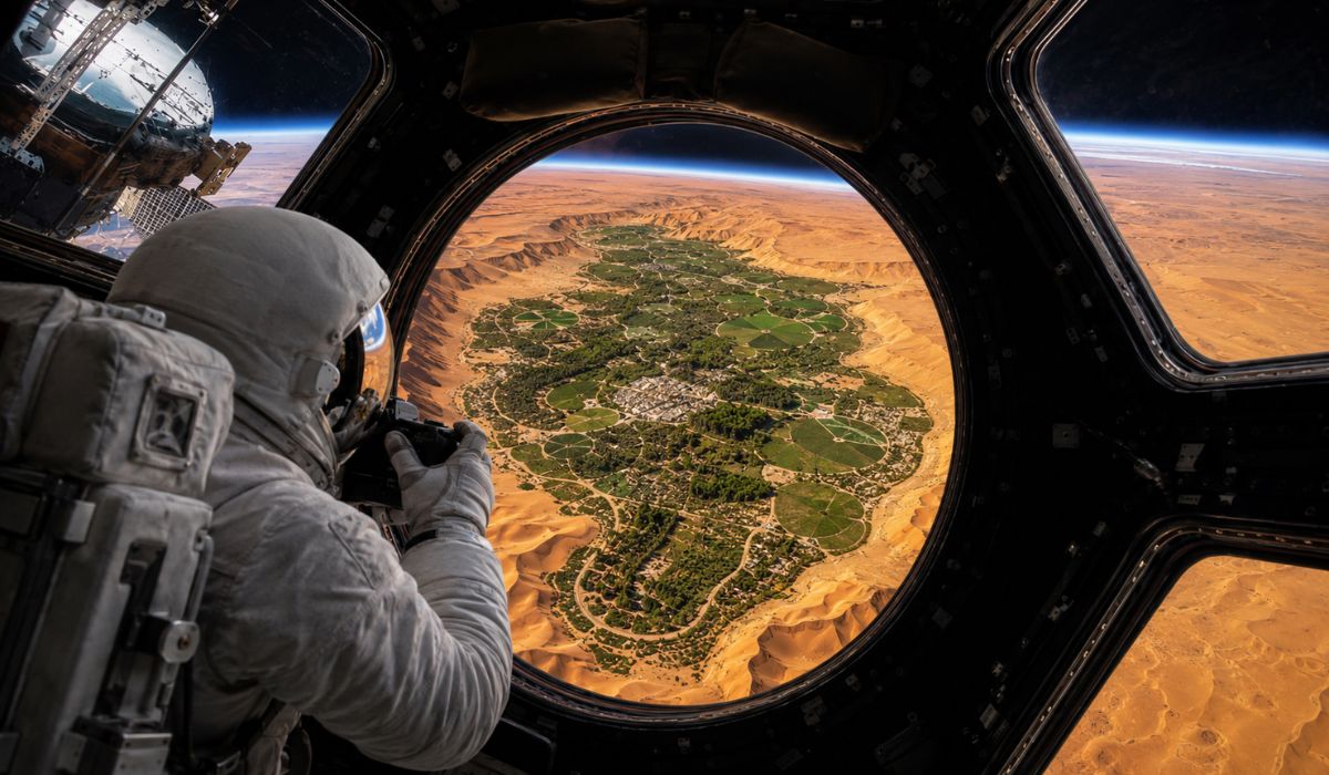 Oásis de Jubbah surge como mancha verde no deserto em foto registrada da Estação Espacial Internacional