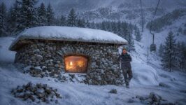 Ex-snowboarder carregou 175 toneladas de granito, passou cinco anos construindo uma cabana de 28 m² sem luz da rua e instalou teleférico particular na montanha