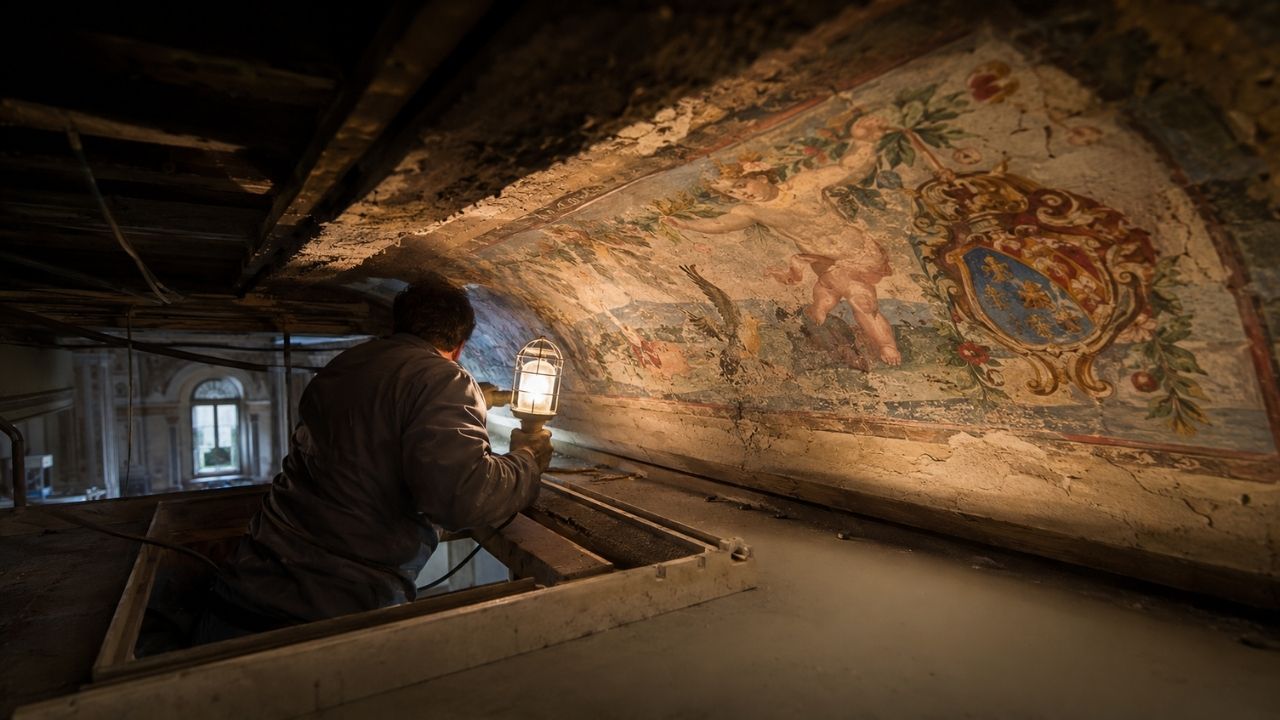 Eletricista encontra afrescos do século XVII acima de teto falso na Villa Farnesina, em Roma