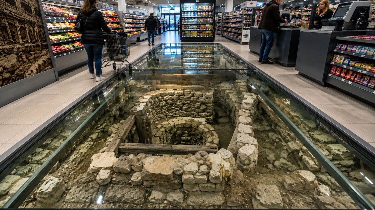 Rede abre supermercado no centro de Dublin e encontra vestígios históricos sob o piso