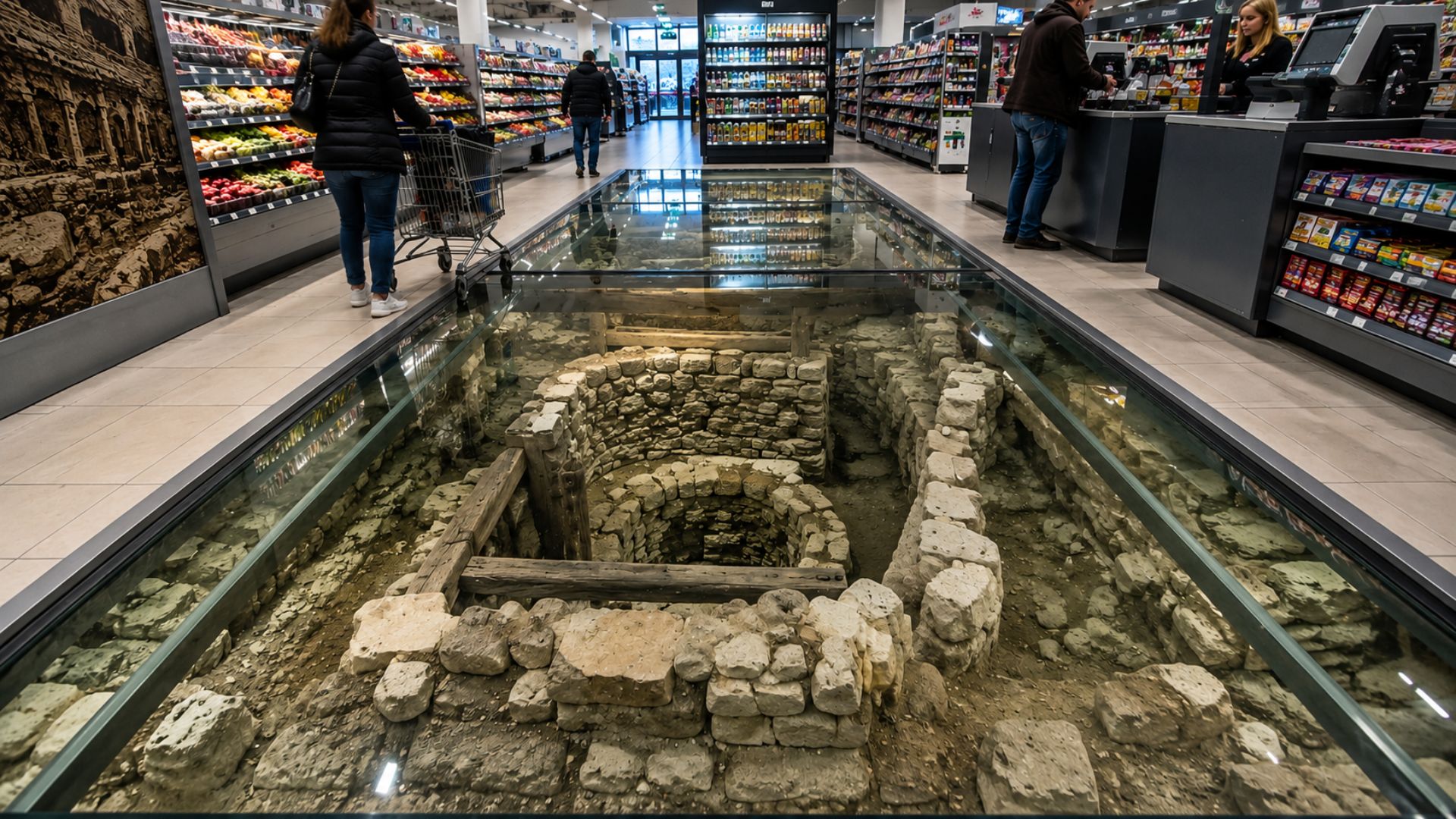 Rede abre supermercado no centro de Dublin e encontra vestígios históricos sob o piso