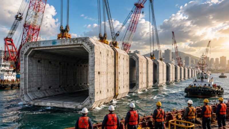 China constrói rodovia submarina de 5,1 km na Baía de Dalian com tubos de concreto de até 60 mil toneladas