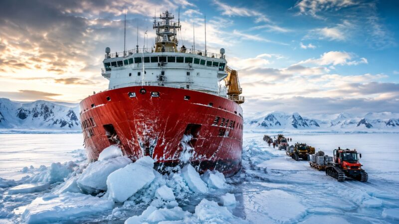 Quebra‑gelo francês L’Astrolabe percorre 2.700 km e abastece rota terrestre de 1.100 km até bases na Antártica