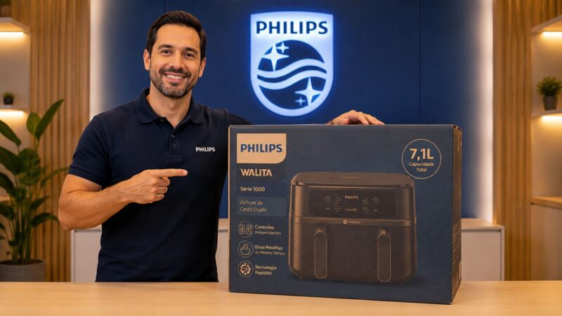 Philips apresenta air fryer com cesto duplo, 7,1 litros e controles independentes; teste aponta diferenças a observar antes da compra