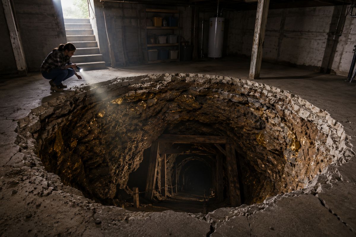 Moradora encontra buraco circular de 1,5 m no porão; casa fica sobre túnel de mina de ouro abandonada