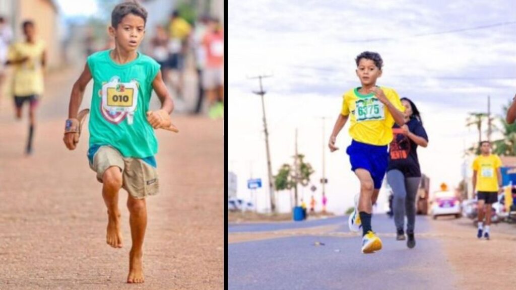 Menino de 8 anos que correu 3 km descalço em Loreto ganhou tênis de jogadora famosa, venceu prova em Balsas e família busca apoio
