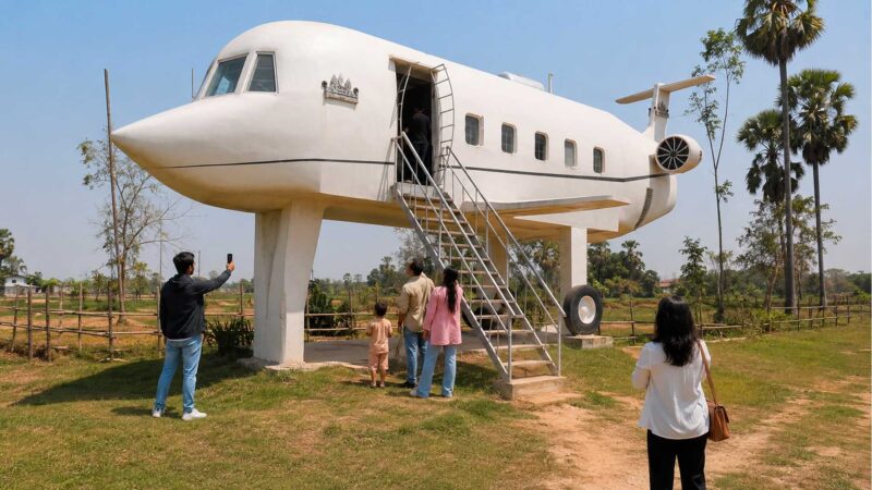 Pedreiro cambojano ergue casa de concreto em forma de avião após 30 anos poupando dinheiro