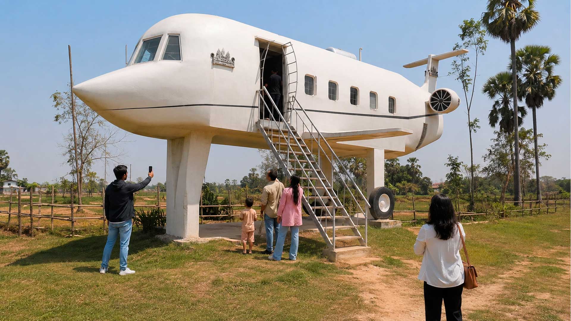 Pedreiro cambojano ergue casa de concreto em forma de avião após 30 anos poupando dinheiro