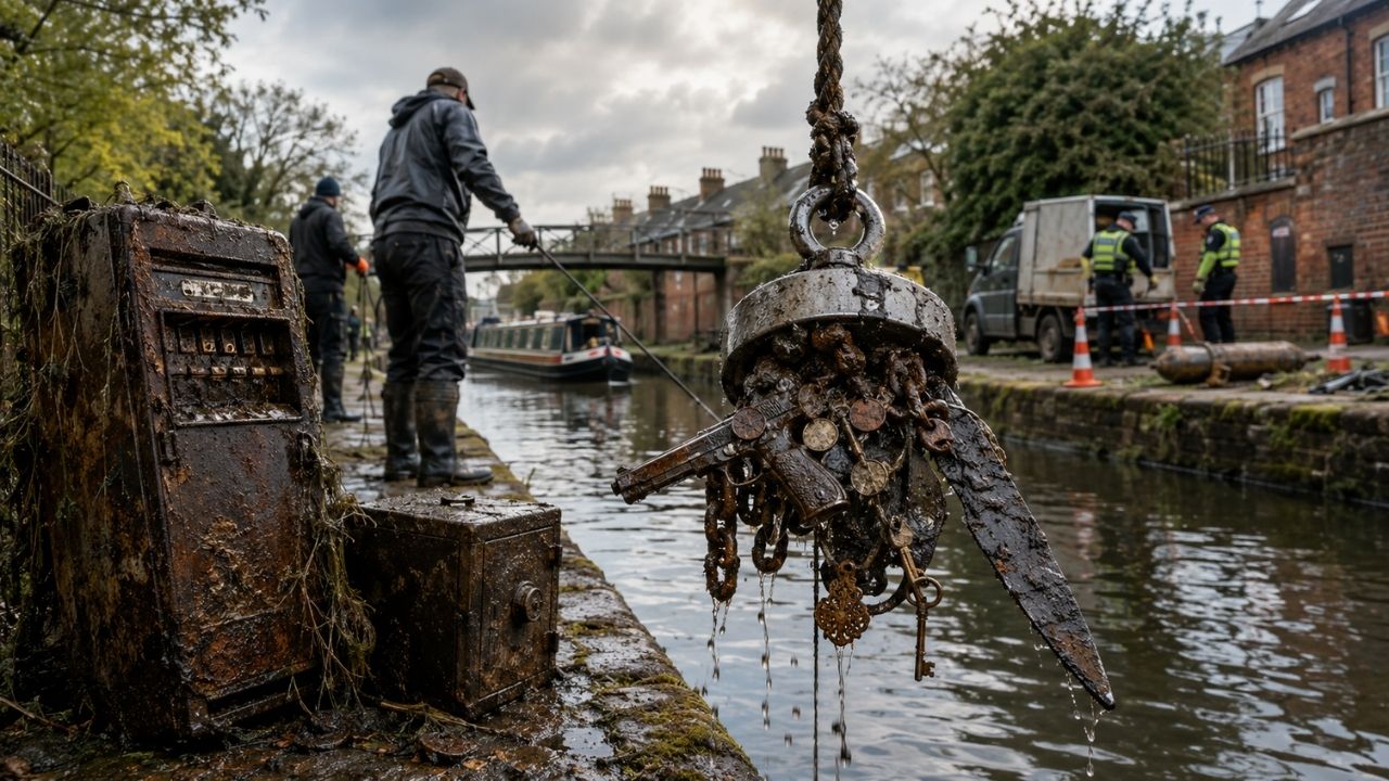 Pesca com ímã transforma canais da Inglaterra em caça ao tesouro urbana