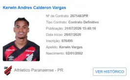 Kerwin Vargas é regularizado e pode estrear pelo Athletico-PR contra o Vitória na Copa do Brasil