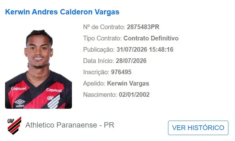 Kerwin Vargas é regularizado e pode estrear pelo Athletico-PR contra o Vitória na Copa do Brasil
