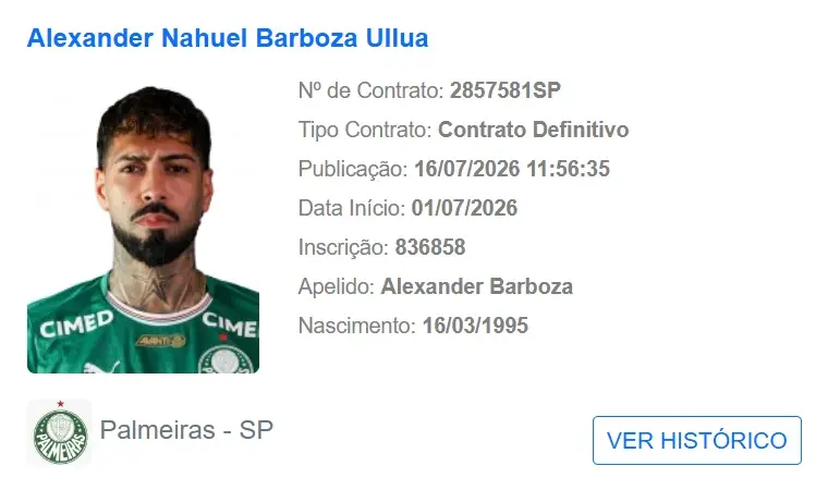 Barboza é registrado no BID e fica à disposição do Palmeiras para retorno do Brasileirão