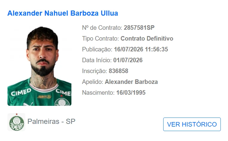 Barboza é registrado no BID e fica à disposição do Palmeiras para retorno do Brasileirão