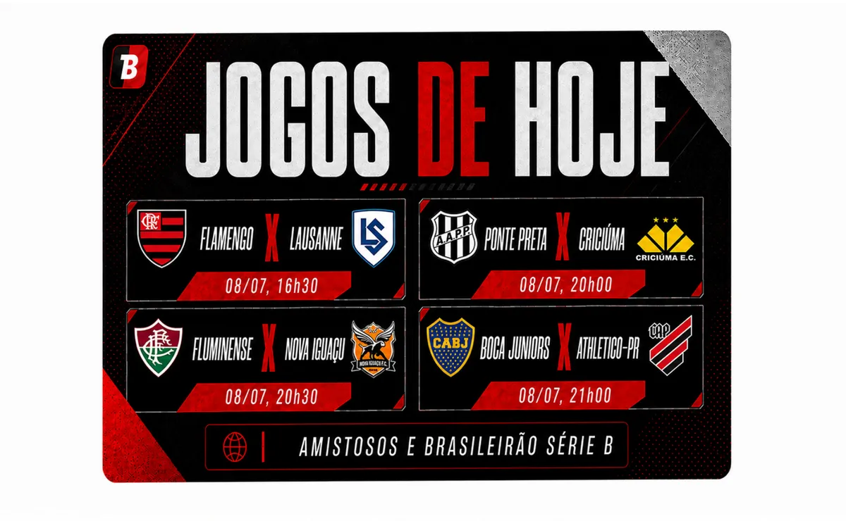 08/07/2026 — Flamengo, Fluminense e Athletico-PR fazem amistosos; transmissão: Globo | Band | SporTV
