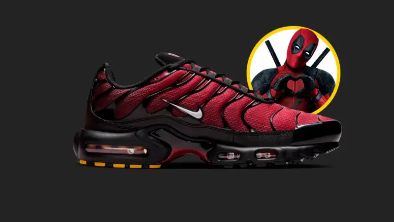 Nike lança Air Max Plus na colorway “True Red/Black” com visual que remete a Deadpool
