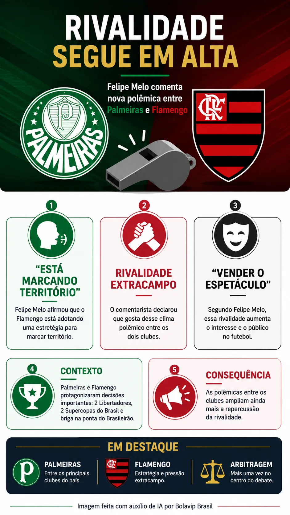 Felipe Melo afirma que Flamengo “está marcando território” em polêmica com Palmeiras sobre arbitragem