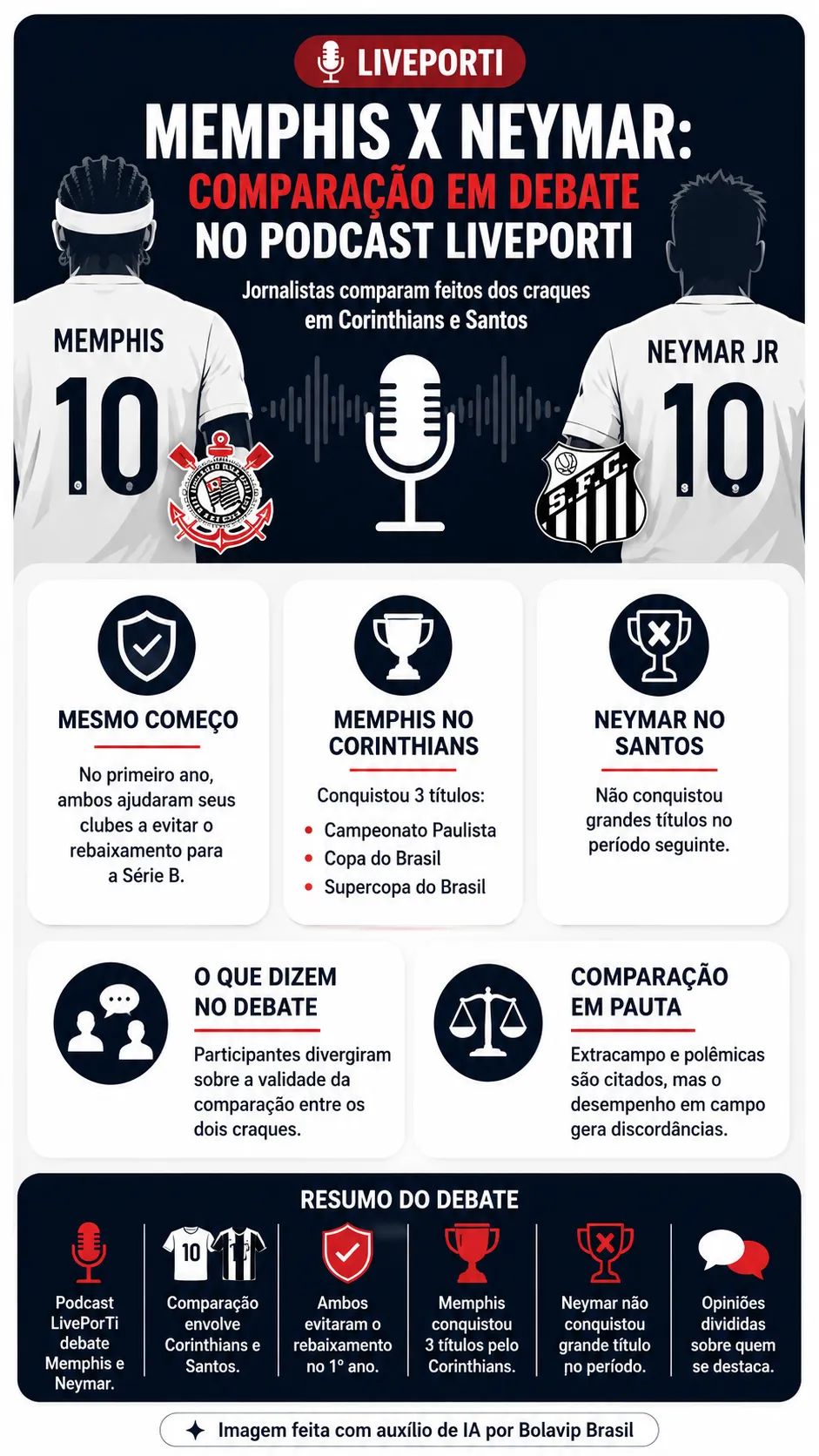 LivePorTi debate comparação entre Memphis Depay e Neymar e compara atuações no Corinthians e no Santos