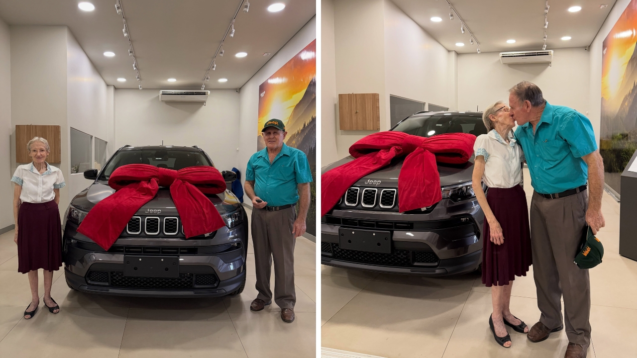 Casal de idosos compra primeiro carro 0 km após anos de trabalho; entrega do Jeep Compass viraliza